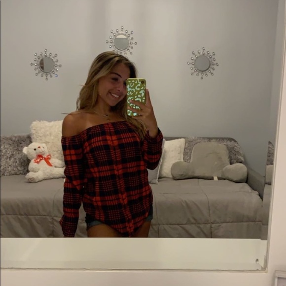 Tops - off the shoulder flannel top
